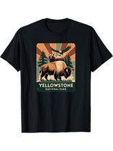 Yellowstone National Park Buffalo bald eagle Grizzly Bear T-Shirt 180G 100% Cotton Printed Round Neck Short-Sleeve T-Shirt, Gifts for Men Dad Husband Grandpa, S-XXXL, Black