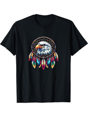 Bald Eagle Dream Catcher - Native American Dreamcatcher - T-Shirt 180G 100% Cotton Printed Round Neck Short-Sleeve T-Shirt, Gifts for Men Dad Husband Grandpa, S-XXXL, Black