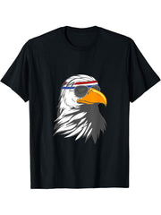 Patriotic Head Sweat Band Bald Eagle T-Shirt 180G 100% Cotton Printed Round Neck Short-Sleeve T-Shirt, Gifts for Men Dad Husband Grandpa, S-XXXL, Black
