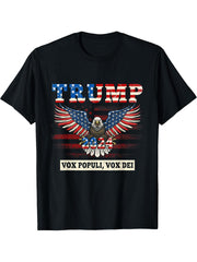 Trump 2024 Vox Populi Vox Dei Voice Of The People Bald Eagle T-Shirt 180G 100% Cotton Printed Round Neck Short-Sleeve T-Shirt, Gifts for Men Dad Husband Grandpa, S-XXXL, Black