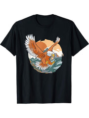 Flying American Bald Eagle T-Shirt 180G 100% Cotton Printed Round Neck Short-Sleeve T-Shirt, Gifts for Men Dad Husband Grandpa, S-XXXL, Black