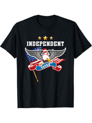 Independent Voter, With Bald Eagle And American Flag T-Shirt 180G 100% Cotton Printed Round Neck Short-Sleeve T-Shirt, Gifts for Men Dad Husband Grandpa, S-XXXL, Black