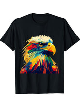 American Bald Eagle Design Colorful Pop Art Bald Eagle Lover T-Shirt 180G 100% Cotton Printed Round Neck Short-Sleeve T-Shirt, Gifts for Men Dad Husband Grandpa, S-XXXL, Black