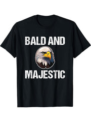 Bald & Majestic - Funny Bald Eagle Dad Husband Grandpa Bald T-Shirt 180G 100% Cotton Printed Round Neck Short-Sleeve T-Shirt, Gifts for Men Dad Husband Grandpa, S-XXXL, Black