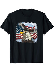 Vintage American Bald Eagle Flag American Bald Eagle T-Shirt 180G 100% Cotton Printed Round Neck Short-Sleeve T-Shirt, Gifts for Men Dad Husband Grandpa, S-XXXL, Black