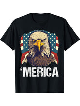 Merica USA American Flag Patriotic 4th of July Bald Eagle T-Shirt 180G 100% Cotton Printed Round Neck Short-Sleeve T-Shirt, Gifts for Men Dad Husband Grandpa, S-XXXL, Black