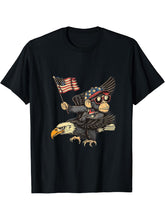 Fourth Of July Bald Eagle Monkey Patriotic American Flag USA T-Shirt 180G 100% Cotton Printed Round Neck Short-Sleeve T-Shirt, Gifts for Men Dad Husband Grandpa, S-XXXL, Black