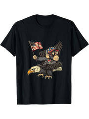 Fourth Of July Bald Eagle Monkey Patriotic American Flag USA T-Shirt 180G 100% Cotton Printed Round Neck Short-Sleeve T-Shirt, Gifts for Men Dad Husband Grandpa, S-XXXL, Black