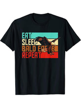 Vintage Eat Sleep Repeat Bald Eagle T-Shirt 180G 100% Cotton Printed Round Neck Short-Sleeve T-Shirt, Gifts for Men Dad Husband Grandpa, S-XXXL, Black