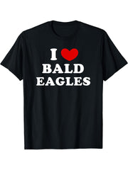 I Love Bald Eagles, I Heart Bald Eagles T-Shirt 180G 100% Cotton Printed Round Neck Short-Sleeve T-Shirt, Gifts for Men Dad Husband Grandpa, S-XXXL, Black