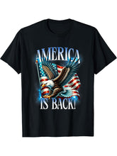 Patriotic Eagle with American Flag USA America is Back T-Shirt 180G 100% Cotton Printed Round Neck Short-Sleeve T-Shirt, Gifts for Men Dad Husband Grandpa, S-XXXL, Black