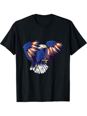 Bald Eagle American Flag Colors 4th of July USA Graphic T-Shirt 180G 100% Cotton Printed Round Neck Short-Sleeve T-Shirt, Gifts for Men Dad Husband Grandpa, S-XXXL, Black