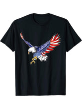 USA Flag Bald Eagle T-shirt American Flag 4th Of July shirt 180G 100% Cotton Printed Round Neck Short-Sleeve T-Shirt, Gifts for Men Dad Husband Grandpa, S-XXXL, Black