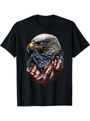4th Of July Bald Eagle American US Flag Country 4th Of July T-Shirt 180G 100% Cotton Printed Round Neck Short-Sleeve T-Shirt, Gifts for Men Dad Husband Grandpa, S-XXXL, Black