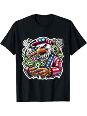 All American Bald Eagle T-Shirt 180G 100% Cotton Printed Round Neck Short-Sleeve T-Shirt, Gifts for Men Dad Husband Grandpa, S-XXXL, Black