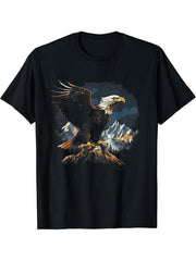 Majestic Breathtaking landscape Bird T-Shirt 180G 100% Cotton Printed Round Neck Short-Sleeve T-Shirt, Gifts for Men Dad Husband Grandpa, S-XXXL, Black