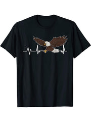 Bald Eagle Heartbeat Gift Bald Eagle T-Shirt 180G 100% Cotton Printed Round Neck Short-Sleeve T-Shirt, Gifts for Men Dad Husband Grandpa, S-XXXL, Black