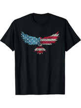 Patriotic USA American Flag Bald Eagle Silhouette T-Shirt 180G 100% Cotton Printed Round Neck Short-Sleeve T-Shirt, Gifts for Men Dad Husband Grandpa, S-XXXL, Black