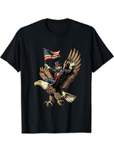 4th Of July Bald Eagle Abraham Lincoln Fourth Of July USA T-Shirt 180G 100% Cotton Printed Round Neck Short-Sleeve T-Shirt, Gifts for Men Dad Husband Grandpa, S-XXXL, Black