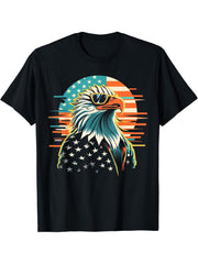 Vintage Eagle with Sunglasses - Retro American Bald Eagle T-Shirt 180G 100% Cotton Printed Round Neck Short-Sleeve T-Shirt, Gifts for Men Dad Husband Grandpa, S-XXXL, Black