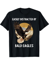 Easily distracted by Bald Eagles Bald Eagle T-Shirt 180G 100% Cotton Printed Round Neck Short-Sleeve T-Shirt, Gifts for Men Dad Husband Grandpa, S-XXXL, Black