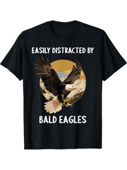 Easily distracted by Bald Eagles Bald Eagle T-Shirt 180G 100% Cotton Printed Round Neck Short-Sleeve T-Shirt, Gifts for Men Dad Husband Grandpa, S-XXXL, Black
