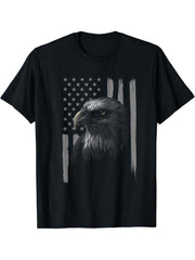 Independence Eagle Patriotic American Flag Glory Bald Eagle- T-Shirt 180G 100% Cotton Printed Round Neck Short-Sleeve T-Shirt, Gifts for Men Dad Husband Grandpa, S-XXXL, Black