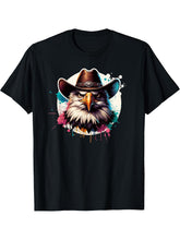 Funny Bald Eagle With Cowboy Hat T-Shirt 180G 100% Cotton Printed Round Neck Short-Sleeve T-Shirt, Gifts for Men Dad Husband Grandpa, S-XXXL, Black