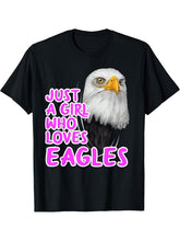 Just A Girl Who Loves Eagles Clothes Women Gift Bald Eagle T-Shirt 180G 100% Cotton Printed Round Neck Short-Sleeve T-Shirt, Gifts for Men Dad Husband Grandpa, S-XXXL, Black