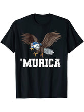 Bald Eagle T-Shirt Men Women Patriotic 4th of July Murica T-Shirt 180G 100% Cotton Printed Round Neck Short-Sleeve T-Shirt, Gifts for Men Dad Husband Grandpa, S-XXXL, Black