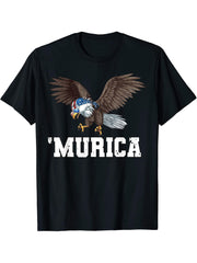 Bald Eagle T-Shirt Men Women Patriotic 4th of July Murica T-Shirt 180G 100% Cotton Printed Round Neck Short-Sleeve T-Shirt, Gifts for Men Dad Husband Grandpa, S-XXXL, Black