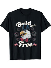 Bald And Free 4th of July Independence Day Bald Eagle T-Shirt 180G 100% Cotton Printed Round Neck Short-Sleeve T-Shirt, Gifts for Men Dad Husband Grandpa, S-XXXL, Black