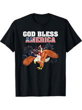 God Bless America shirt Jesus Riding a Bald Eagle t-shirt T-Shirt 180G 100% Cotton Printed Round Neck Short-Sleeve T-Shirt, Gifts for Men Dad Husband Grandpa, S-XXXL, Black