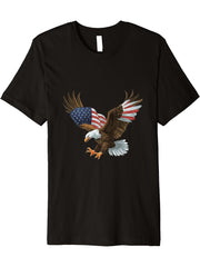 USA Flag Bald Eagle American Flag 4th Of July Premium T-Shirt 180G 100% Cotton Printed Round Neck Short-Sleeve T-Shirt, Gifts for Men Dad Husband Grandpa, S-XXXL, Black
