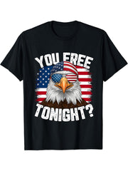 You Free To Night Funny Patriotic Flag American Bald Eagle T-Shirt 180G 100% Cotton Printed Round Neck Short-Sleeve T-Shirt, Gifts for Men Dad Husband Grandpa, S-XXXL, Black