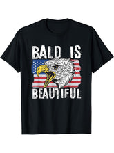 Bald Is Beautiful 4th of July Independence Day Bald Eagle T-Shirt 180G 100% Cotton Printed Round Neck Short-Sleeve T-Shirt, Gifts for Men Dad Husband Grandpa, S-XXXL, Black