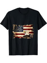 American Flag Bald Eagle Patriotic Apparel T-Shirt 180G 100% Cotton Printed Round Neck Short-Sleeve T-Shirt, Gifts for Men Dad Husband Grandpa, S-XXXL, Black