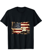 American Flag Bald Eagle Patriotic Apparel T-Shirt 180G 100% Cotton Printed Round Neck Short-Sleeve T-Shirt, Gifts for Men Dad Husband Grandpa, S-XXXL, Black