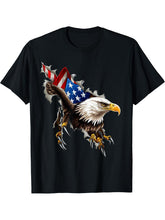 Eagle Flag American USA Patriotic 4th of July Bald Eagle T-Shirt 180G 100% Cotton Printed Round Neck Short-Sleeve T-Shirt, Gifts for Men Dad Husband Grandpa, S-XXXL, Black