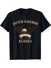 Dutch Harbor Alaska USA Bald Eagle T-Shirt 180G 100% Cotton Printed Round Neck Short-Sleeve T-Shirt, Gifts for Men Dad Husband Grandpa, S-XXXL, Black