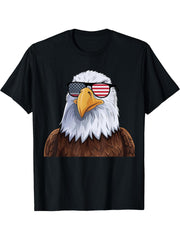Bald Eagle with Sunglasses Design T-Shirt 180G 100% Cotton Printed Round Neck Short-Sleeve T-Shirt, Gifts for Men Dad Husband Grandpa, S-XXXL, Black