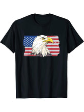 4th of July Independence Day USA Flag Bald Eagle T-Shirt 180G 100% Cotton Printed Round Neck Short-Sleeve T-Shirt, Gifts for Men Dad Husband Grandpa, S-XXXL, Black