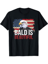 Bald Is Beautiful 4th July Independence Day Bald Eagle Dad T-Shirt 180G 100% Cotton Printed Round Neck Short-Sleeve T-Shirt, Gifts for Men Dad Husband Grandpa, S-XXXL, Black