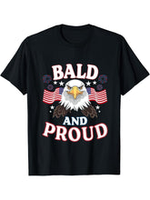 Bald And Proud 4th of July Independence Day Bald Eagle T-Shirt 180G 100% Cotton Printed Round Neck Short-Sleeve T-Shirt, Gifts for Men Dad Husband Grandpa, S-XXXL, Black