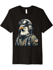 Bald Eagle Pilot Fighter Aviator Premium T-Shirt 180G 100% Cotton Printed Round Neck Short-Sleeve T-Shirt, Gifts for Men Dad Husband Grandpa, S-XXXL, Black
