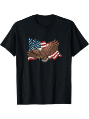 Vintage American Bald Eagle Flag American Bald Eagle T-Shirt 180G 100% Cotton Printed Round Neck Short-Sleeve T-Shirt, Gifts for Men Dad Husband Grandpa, S-XXXL, Black