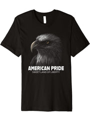 Bald Eagle American Pride Sweet Land Of Liberty Premium T-Shirt 180G 100% Cotton Printed Round Neck Short-Sleeve T-Shirt, Gifts for Men Dad Husband Grandpa, S-XXXL, Black