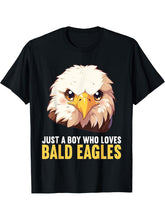 Just a Boy who loves Bald Eagles Bald Eagle T-Shirt 180G 100% Cotton Printed Round Neck Short-Sleeve T-Shirt, Gifts for Men Dad Husband Grandpa, S-XXXL, Black