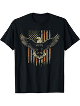 Bald Eagle US American Flag 4th Of July Proud Patriotic T-Shirt 180G 100% Cotton Printed Round Neck Short-Sleeve T-Shirt, Gifts for Men Dad Husband Grandpa, S-XXXL, Black