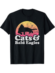 Cats and Bald Eagles Men Women Boys or Girls Bald Eagle T-Shirt 180G 100% Cotton Printed Round Neck Short-Sleeve T-Shirt, Gifts for Men Dad Husband Grandpa, S-XXXL, Black